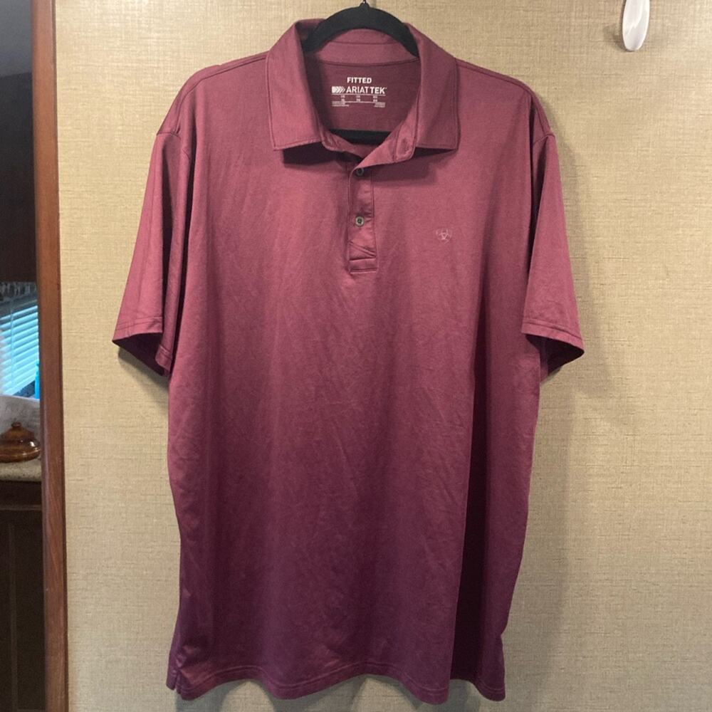 Ariat Tek Polo Shirt Maroon Fitted Men's XL